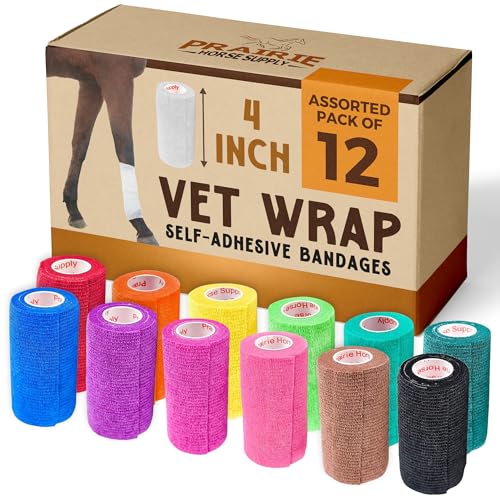 Image of 4 Inch Vet Wrap Tape Bulk (Assorted Colors) (Pack of 12) Self Adhesive Adherent Adhering Flex Bandage Grip Roll for Dog Cat Pet Horse