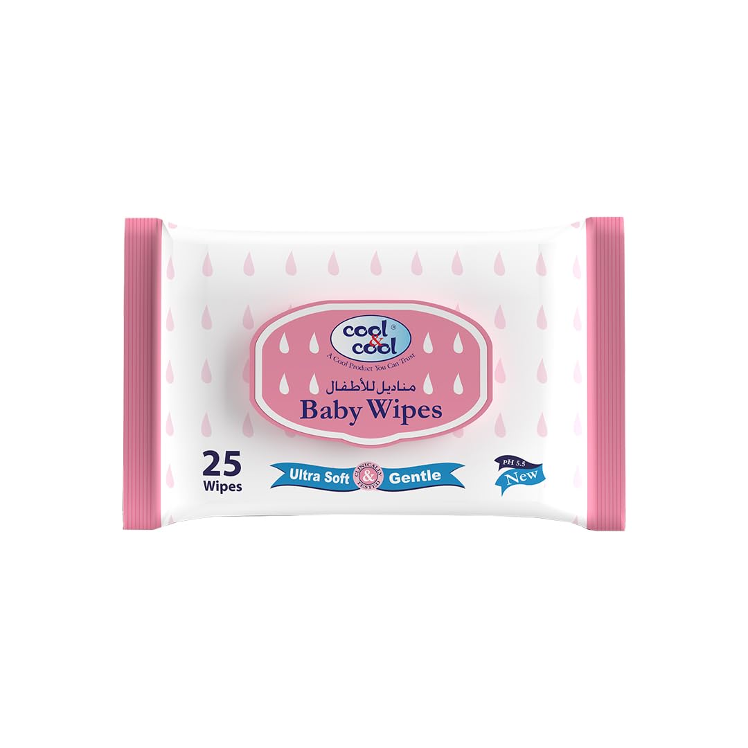 Cool & Cool Baby Wipes 25's - Alcohol Free,Paraben Free,Vitamin E,Aloe Vera,Ultra Soft & Gentle for Sensitive & Delicate Skin