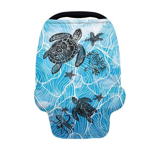 Image of Sea Turle Car Seat Covers Multi-Use Nursing Cover for Baby Infant,Carseat Canopy,Soft Breastfeeding Covers Baby Nursing Cover Easy to Install