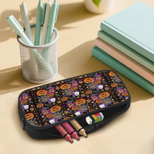 Image of Pencil Case, Pen Pouch Bag for Kids Students School Supplies | Vintage Halloween Print,polyester fabric,wear-resistant and easy to clean,zipper design gift for boys and girls