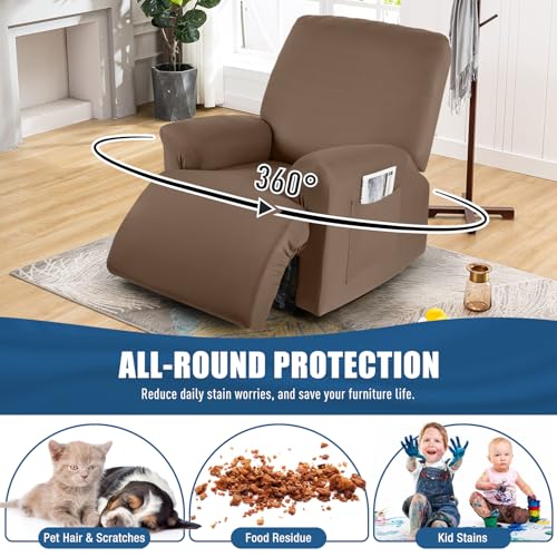 Image of TAOCOCO Stretch Recliner Chair Covers 3-Pieces Solid Furniture Covers Recliner Cover for Reclining Chair Slipcovers Feature Fitted Soft Washable Recliner Sofa Covers (1 Seat, Light Coffee)