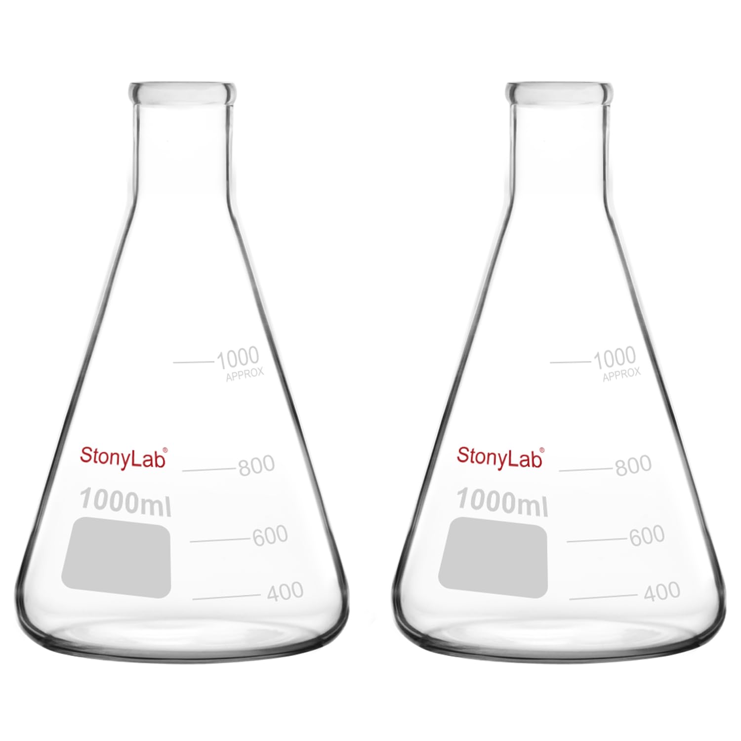 stonylab Erlenmeyer Boccette, 2 opakowania 1000 ml wąskie usta laboratoryjna szklanka borokrzemowa