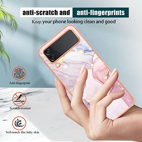 Coque Samsung Galaxy Z Flip 4 évite les rayures avec son silicone fin marbre rose