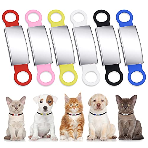 Molain 6 Pcs Slide On Dog ID Tag, Dog Collar Tag, Silicone Stainless Steel Dog Cat Personalized Name Engraved Tags, Custom Dog Tags, Silent Dog License Tag, Blank Pet ID Tags for Dogs Cats (6 Colors)