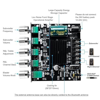 Image of SP Electron Bluetooth Power Amplifier Board with Subwoofer 2.1 Channel 50Wx2+100W, 12V-24V Audio Power Amplifier Module with Treble and Bass Control for DIY Bluetooth Audio and Store Home Theater
