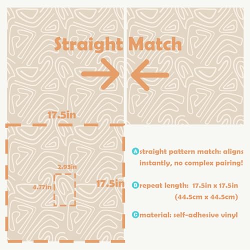 Stickyart Peel and Stick Beige Abstract Geometric Wallpaper Neutral Abstract Organic Line Contact Paper Boho White Fluid Curves Wall Paper Modern Minimalist for Cabinets Accent Wall 17.5"x80" by Stickyart - Image 7