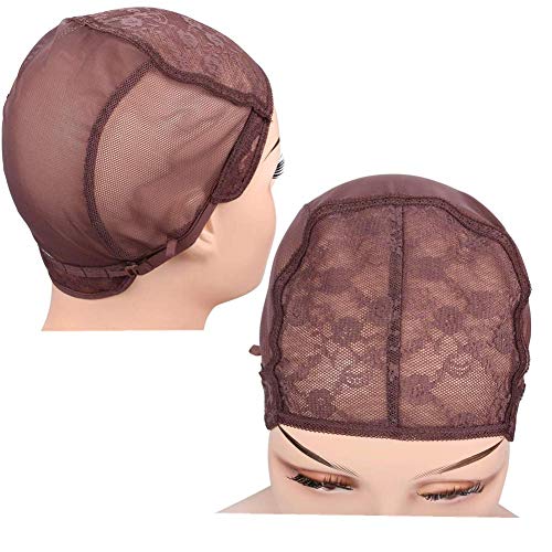 Ventilated Wig Caps for Making Wigs Mesh Dome Caps for Wigs Double Brown Swiss Lace Wig Caps for Women Medium with Adjustable Straps Wig Caps 54CM FU SHEN ……