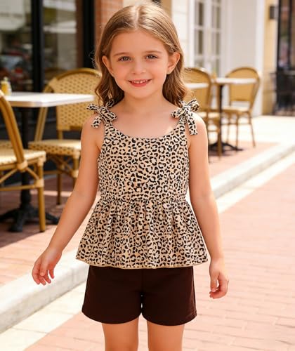 Image of Toddler Girls Clothes Summer Short Set Outfit Tie Knot Shoulder Sleeveless Ruffle Tops and Shorts 2PC Clothing Set