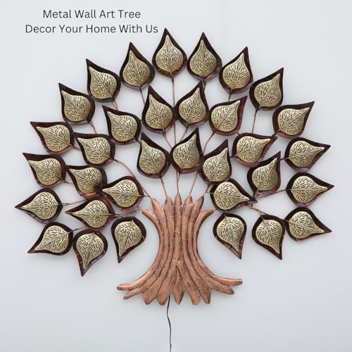 Image of Metal Tree Leaf Wall Art Home Decoration Modern & Stylish Wall Decor Piece Perfect for Living Room /Hotel /Restaurant /Bedroom /Drawing Room (Without LED)