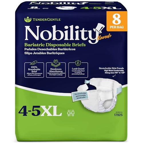 4-5xl Adult Diapers for Women and Men - 8 Bariatric Disposable Briefs with Tabs and Stretchable Side Panels - 100% Breathable with Maximum Absorbency