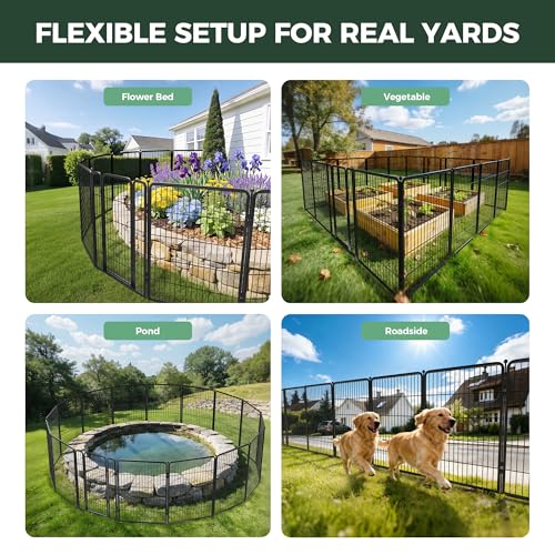 Image of FXW No Dig Garden Fence, Outdoor for Yard, 40in(H) x 36.4ft(L), 16 Panels | Heavy-duty Metal Animal Barrier, Dog-friendly yard, Flower bed protection, Flexible layout, Decorative