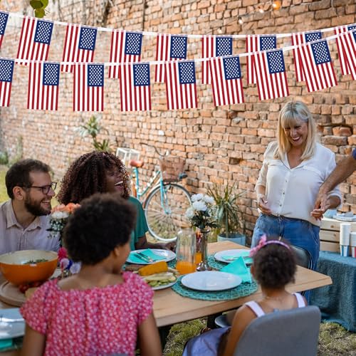 Image of 52FT 4th of July Decorations Outdoor, 50 PCS Fourth of July Banner, 5.5 x 8.2 Inches American String Flag Banner for Patriotic Independence Day Fourth of July Accessories Party Home Patio Decor