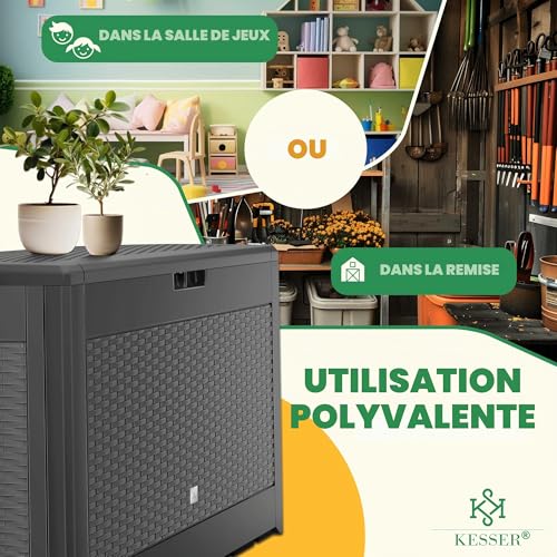 Coffre de jardin à roulettes avec couvercle rabattable pour stocker 310L - 7