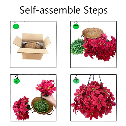 Lopkey Artificial Poinsettia With Hanging Basket Christmas Flower Hanging Planter For New Yeaer Porch Indoors Outdoors Decor,Basket 12 Inch (Red) #TOP6