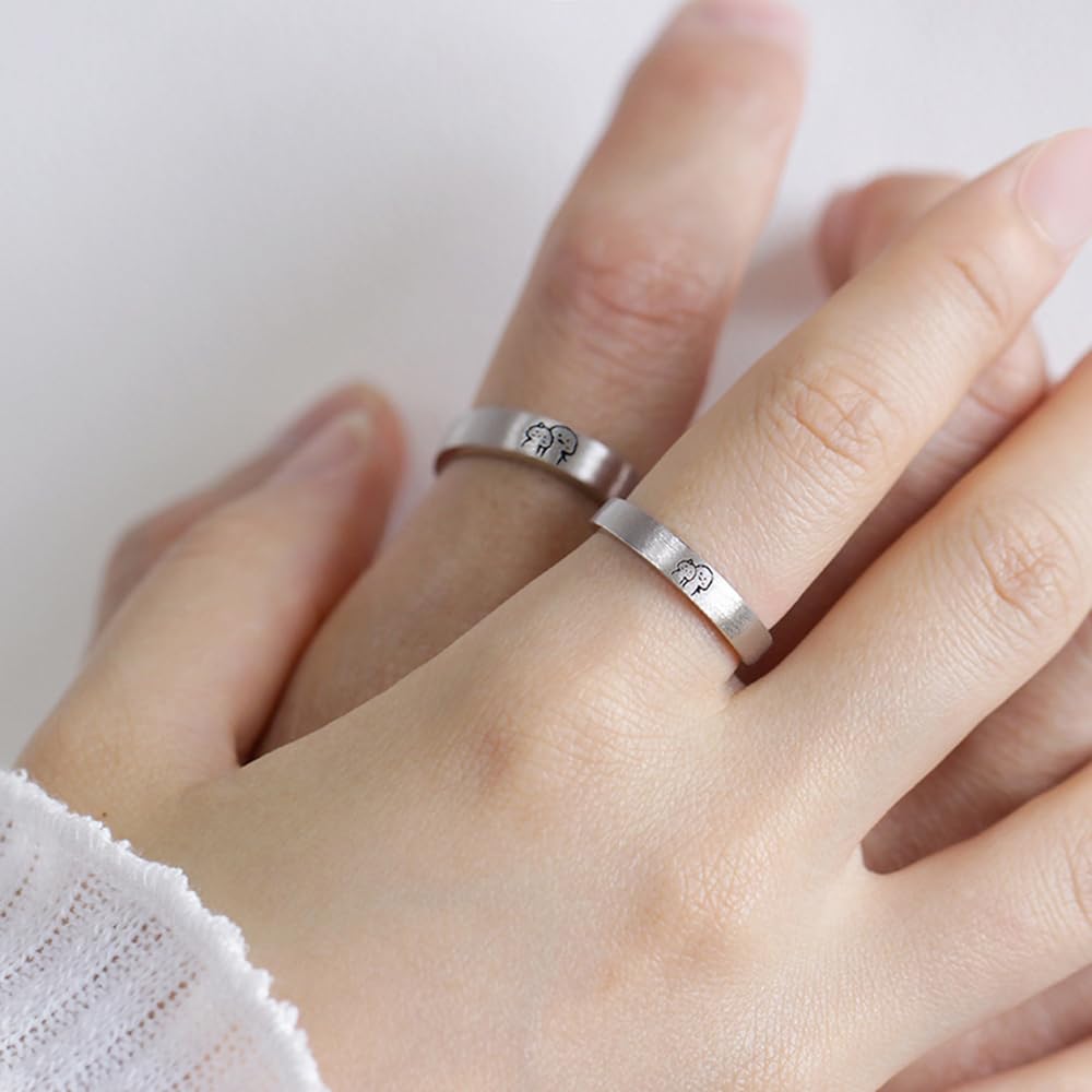 Anelli di coppia in argento sterling con bel gatto per lei e lui regolabili per compleanno matrimonio fidanzamento amore senza fine set di anelli coordinati gioielli regalo per donne e uomini, Argento