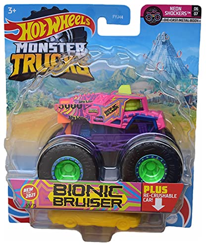 Hot Wheels Monster Trucks Bionic Bruiser escala 1:64 rosa miniatura 1