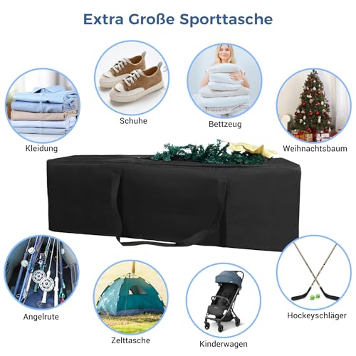 INFANZIA 160L Sporttasche, Extra Große Aufbewahrungstasche mit Doppelreißverschluss, Tragetasche mit Großer Kapazität für Kleidung, Umzug, Stark und Wasserdicht, 132x40x30 cm, Schwarz