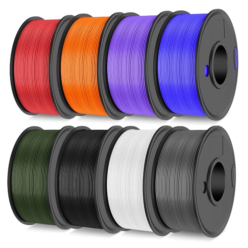 Image of TECBEARS PETG Filament 1.75mm, 3D Printer Filament Bundle, 250g /Spool, 8 Rolls, 2kg in Total, Black+Gray+White+Olive Green+Blue+Orange+Red+Purple