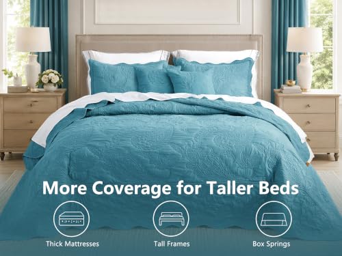 Image of HZ & HY Oversized King Bedspreads 128x120, Stitched Paisley, Blue