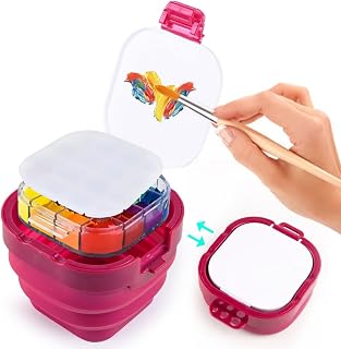 RYE Cepillo de limpieza plegable de viaje con paleta de mezclas, 16 rejillas y soporte para pinceles para artistas profesionales o niños (pigmento no incluido), color rojo