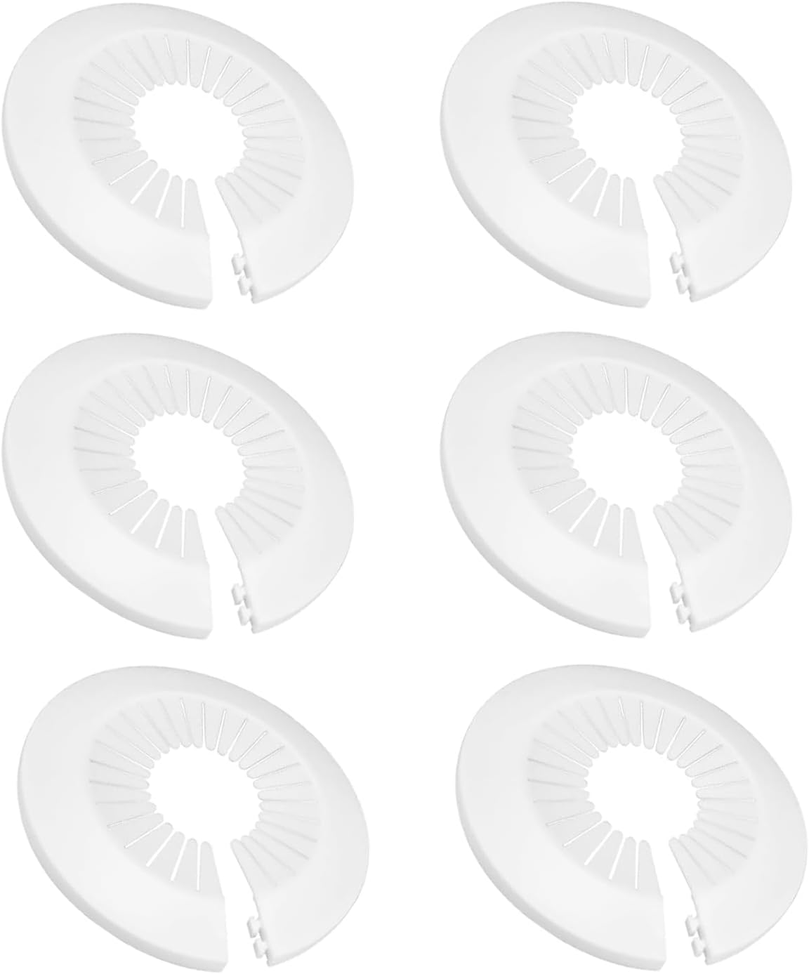 6 Pack Wall Split Flange Water Pipe Cover Plumbing Wall Flange Round Escutcheon Plate Sink Drain Pipe Covers for Kitchen Sink Bowl Utility Sink Laundry Tub Bathroom Countertop Vessel Sinks