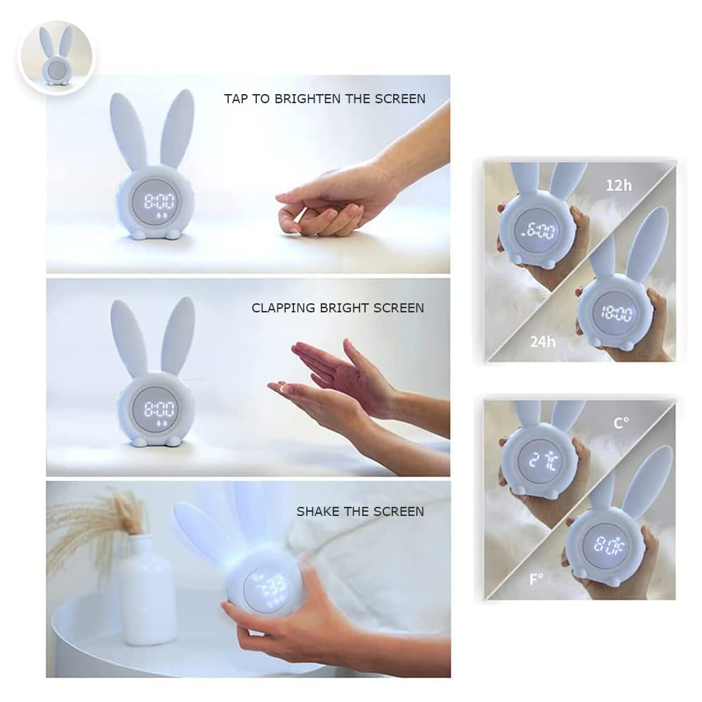 Cute Rabbit Despertador de Alarma para niños Creatividad LED Reloj de Almuerzo Estudiante de Reloj Electrónico Reloj de relojero pequeño Reloj de Escritorio 17.5 * 9.4 * 7.2 cm,C