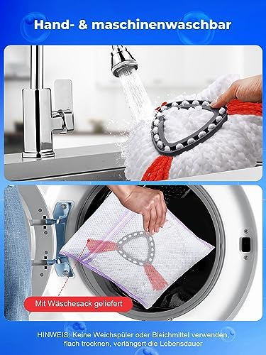 Wischmopp Ersatzbezug für Turbo 2-in-1, Bodenwischer Set Kompatibel mit Vileda EasyWring&Clean, Wischmop Ersatz, 4 Moppköpfe +1 Stiel +1 Moppbasis für mop, auch fur empfindliche Boden – Bild 4