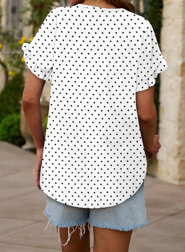 CRAZY GRID Women's Shirts Summer Casual Crewneck Ruffle Short Sleeve Blouses Cute Floral Print Tunic Tops