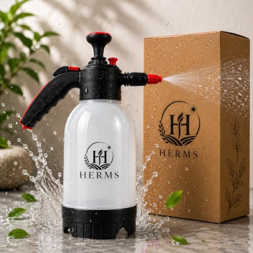 Image of HERMS Aquamist 2L Hand Pressure Spray Pump | 3 Spray Modes | Adjustable Brass Nozzle | Garden Sprayer for Watering Plants, Pesticide, Fertilizer, Home Garden, Nursery & Car Washing (White)