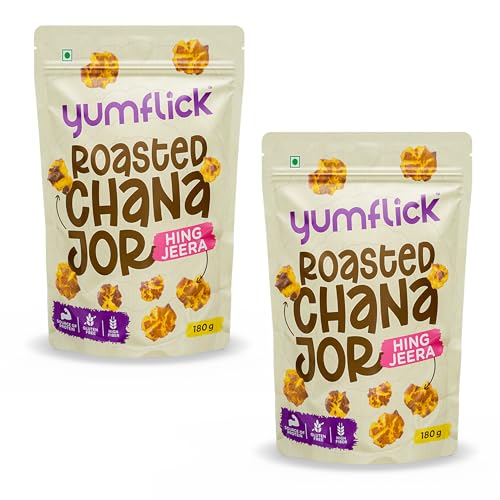 Image of Yumflick Roasted Chana JOR Hing Jeera Flavour | Pack of 2 x 180g | High Fibre & Protein Snack | Roasted Not Fried | No MSG | Gluten-Free | No Palm Oil | Crunchy Desi Namkeen Snack