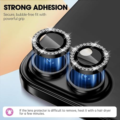 Image of CLITZ for iPhone 16 /16 Plus Camera Lens Protector Bling Individual Metal Diamond Ring 9H Hardness Scratchproof Protector, Stylish Phone Accessories, Case Friendly (Black Diamond)