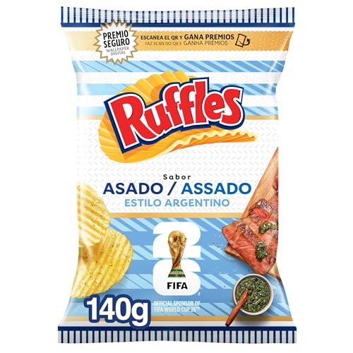 Ruffles Asado Estilo Argentino 140 g, Patatas onduladas sabor barbacoa, Snack intenso y crujiente