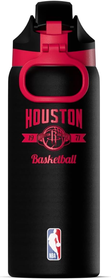 Hydrapeak Officially Licensed NBA Houston Rockets Oasis 32oz Insulated Water Bottle with Push Button Chug Lid & Built-In Handle, Leakproof Stainless Steel Sports Bottle for Gym, Travel & Game Day