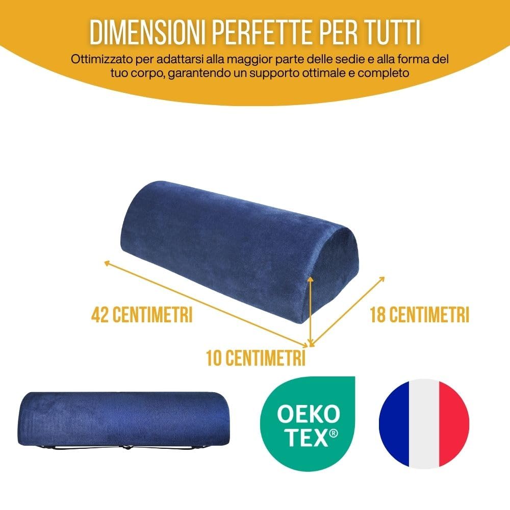 Inphysio® Mezzo Cuscino per Sostegno Lombare, Cuscino Ergonomico Multifunzione, Cuscino Memory Foam, Cuscino Lombare per l'Auto, Sedia da Ufficio, Antidolore, Ipoallergenico, 42 x 18 x 10 cm
