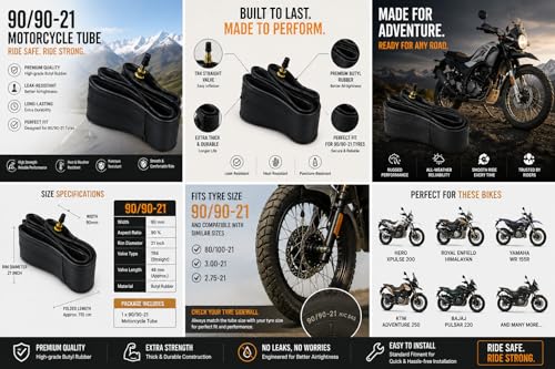 Image of Heavy Duty Motorcycle Tube fits tyre Size 90 /90-21 /90-90-21, Black, for Royal Enfield Himalayan Front, X Pulse