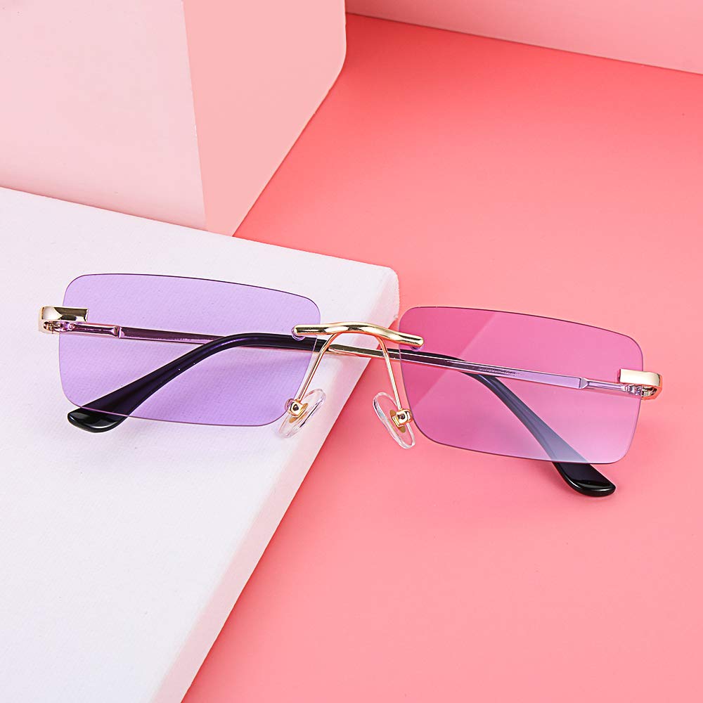 genenic Rimless Rectangle Sunglasses Trendy Sun Glasses for Women Men Party Glasses Candy Color Ocean Eyewears (One Size, Light purple)