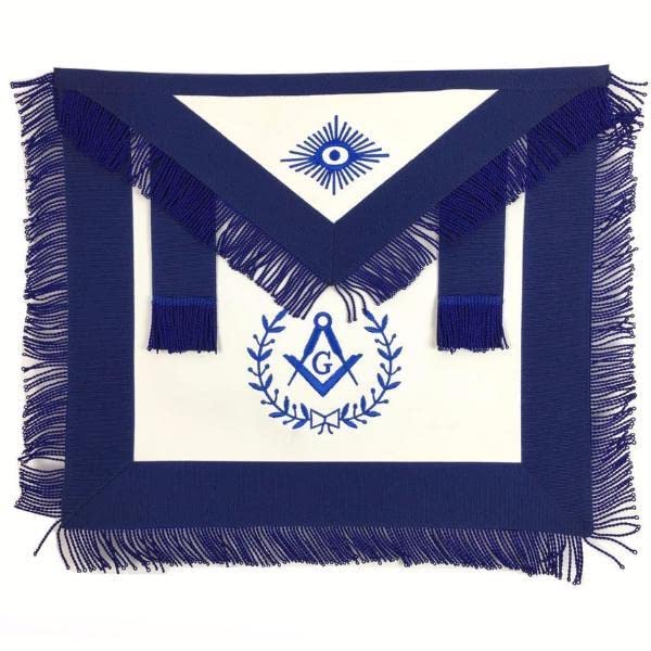 Masonic Blue Lodge Master Mason Apron Machine Embroidery with Fringe Navy (Synthetic,Machine Embroidery)