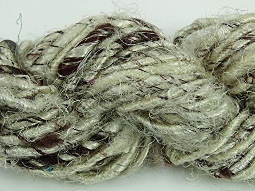 100G/ 1 Skein Recycled Banana Silk Yarn Hand-Spun Soft Yarns - Off White & Brown #TOP5