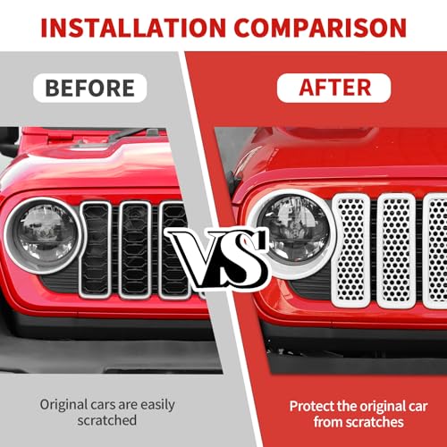 Image of 9PCS Headlight Cover & Front Grill Mesh Inserts Compatible with Jeep Wrangler JL JLU 2024-2025, NOT FIT JL Sport /Sport S (White)