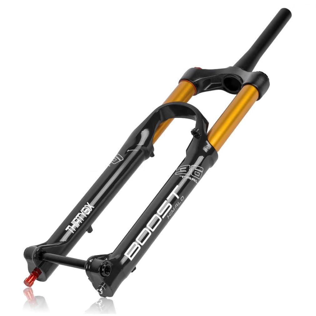 DH MTB Pneumatische Gabel 26 27,5 29 Federgabel für Mountainbike Reisen 180 mm 1-1/2 Zoll konische Steckachse 15 x 110 mm Boost Gabel einstellbare Rückkehr Manuelle Verriegelung (Color : Gold, Size :