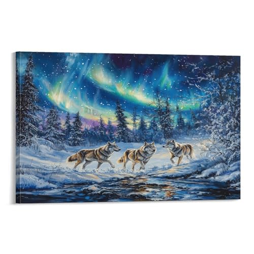 Peintures sur toile loup décoration murale salon maison 50x75 cm