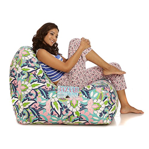 Image of Style Homez Hackey Cotton Canvas Floral Printed Bean Bag XXL Size Filled with Beans Fillers