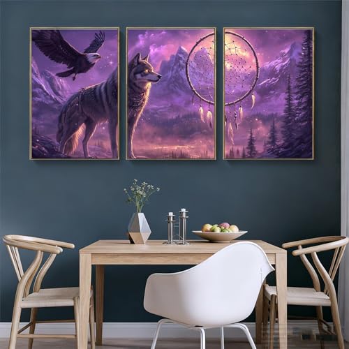 Cadeau pour anniversaire & Noel tableau loup abstrait triptyque HD