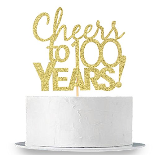 Decoración para tarta con purpurina dorada de Innoru para 100 años, diseño de Hello 100, 100 aniversario de boda, 100 años de amor, 100 cumpleaños