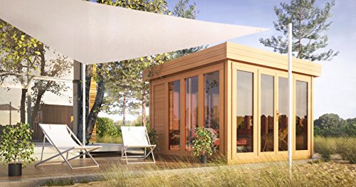 Flachdach-Gartenhaus Sonneninsel – 3,50 x 3,70 Meter aus 28 mm Blockbohlen - 5