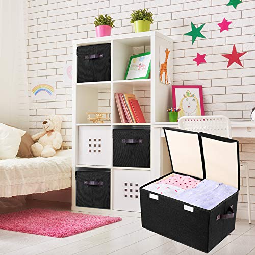 Larger Storage Cubes [4-Pack] Senbowe Linen Fabric Foldable Collapsible Storage Cube Bin Organizer Basket With Lid, Handles, Removable Divider For Home, Nursery, Closet - (16.5X 11.8 X 9.8”) #TOP5
