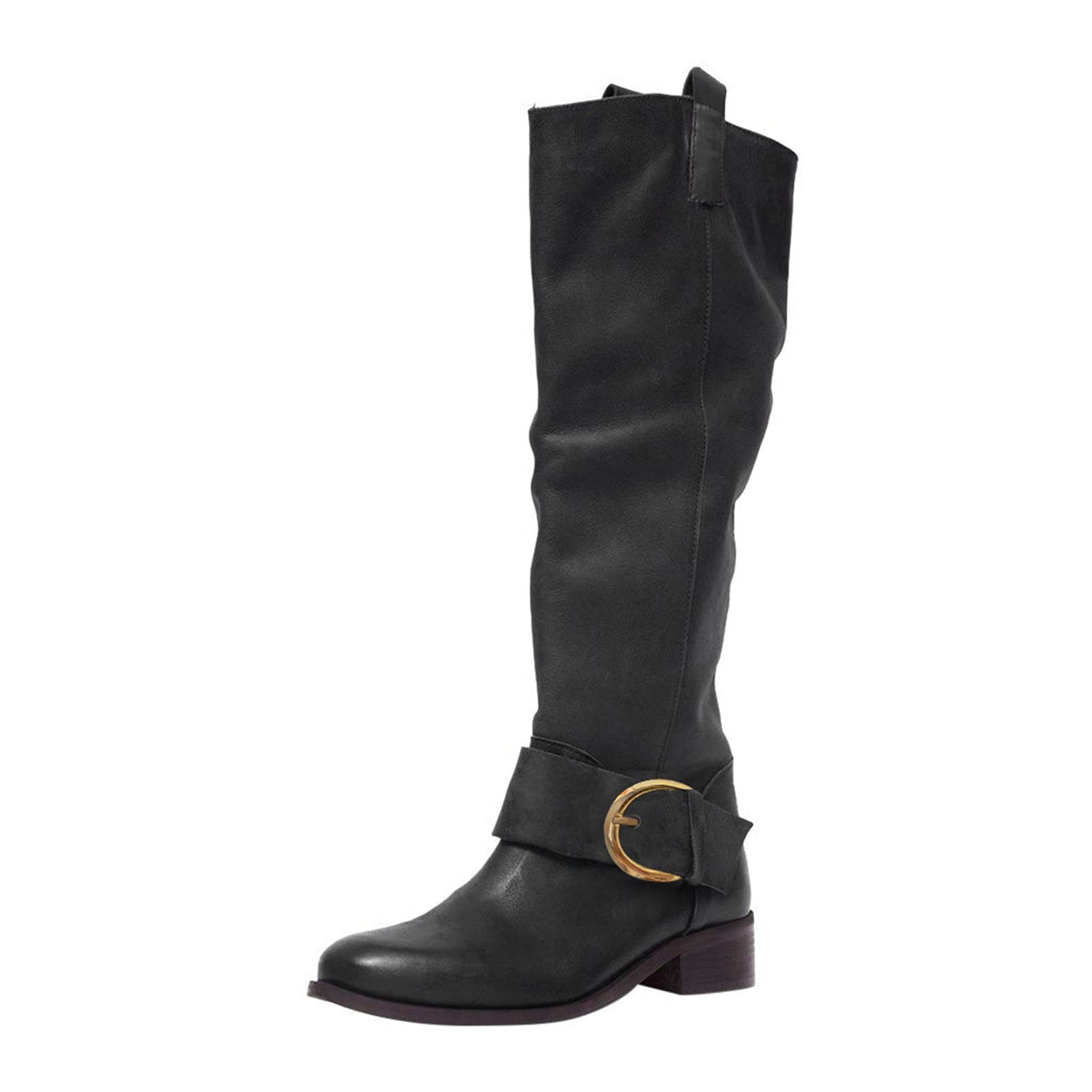 FGUUTYM Stivali da donna neri sopra il ginocchio, stivali lunghi con tacco, da donna, caldi, da cowboy, per autunno e inverno
