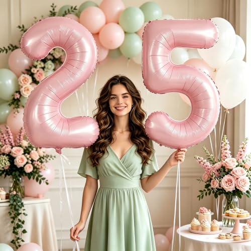 Image of TONIFUL 40 Inch Pastel Pink Number Balloon Balloon Big Pink Digital Balloon for Girl's Birthday Party Wedding Bridal Shower Engagement Anniversary Photo Shoot Supplies(Number 5)
