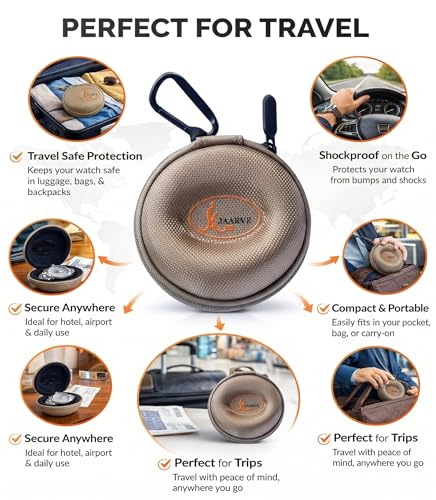 Image of JAARVE Armor-Shell Watch Travel Case - Crush-Resistant Single Watch Box with Scratch-Guard Zipper & Carabiner | Shockproof Portable Organizer for Luxury, Mechanical & Smartwatches Up to 54mm