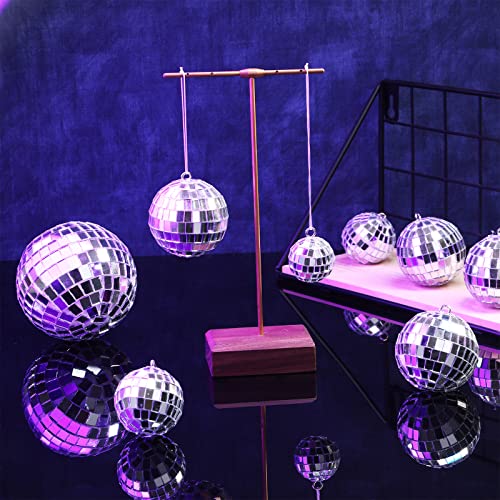 Image of MTLEE 20 Pcs Disco Balls Decoration Mirror Disco Ball Assorted Silver Hanging Mini Glass Different Sizes Reflective with Rope for 70s Wedding Dance Music Prom Props(3.9 Inch, 3.15 Inch, 2 Inch)